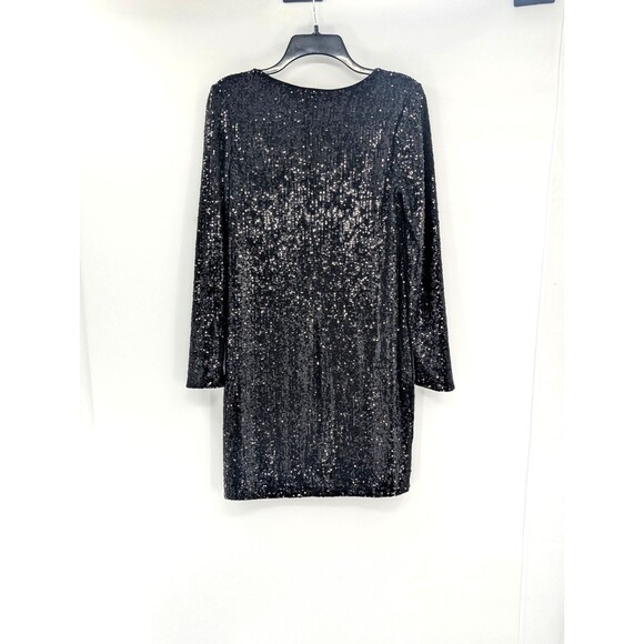 Express Black Sequin Bodycon Long Sleeve Round Neck Midi Dress Size XS - Picture 9 of 9